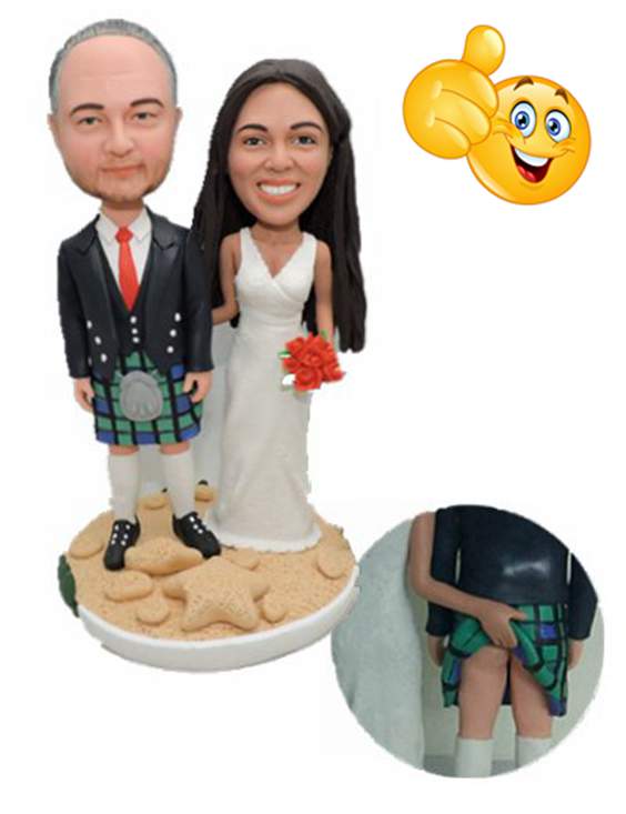 Custom cake topper with groom in Scottish kilt personalized cake toppers